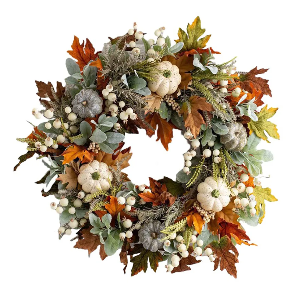 

Halloween Fall Maple Leaf Wreath Halloween Autumn Door Hanging Thanksgiving Leaf Pumpkin Pendant Harvest Courtyard Garland