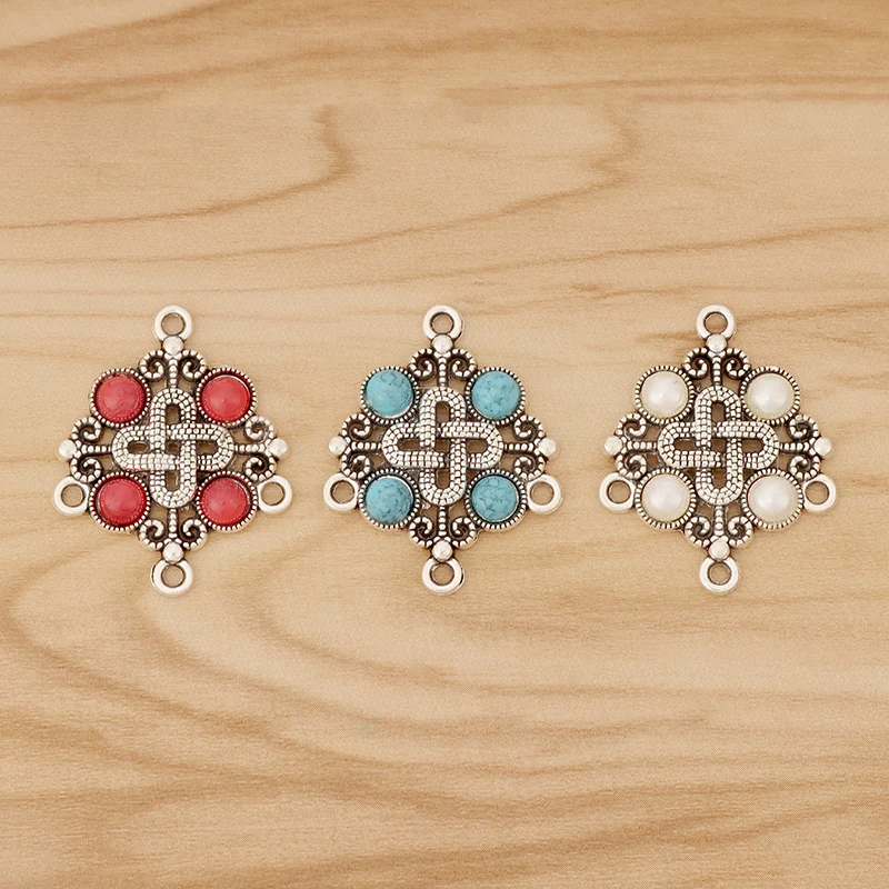 

10 Pieces Chinese Knot Charms Pendants Connectors & Red/Blue/White Beads for Necklace Jewellery Making Finding Accessories