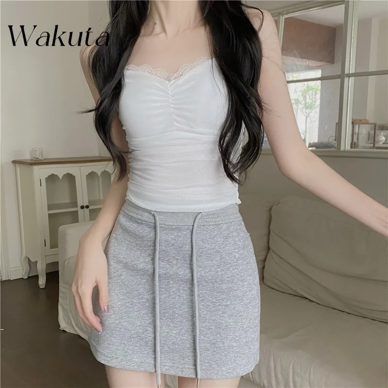 Нежная стильная кружевная внутренняя часть WAKUTA с небольшими бретельками Майки