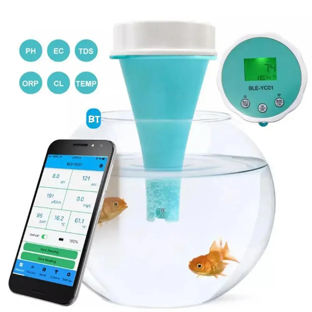 

6 In 1 Pool Water Quality Monitoring Detector PH EC ORP APP TDS Viewin LCD Temperature Testing Chlorine Backlight Display R R2E5