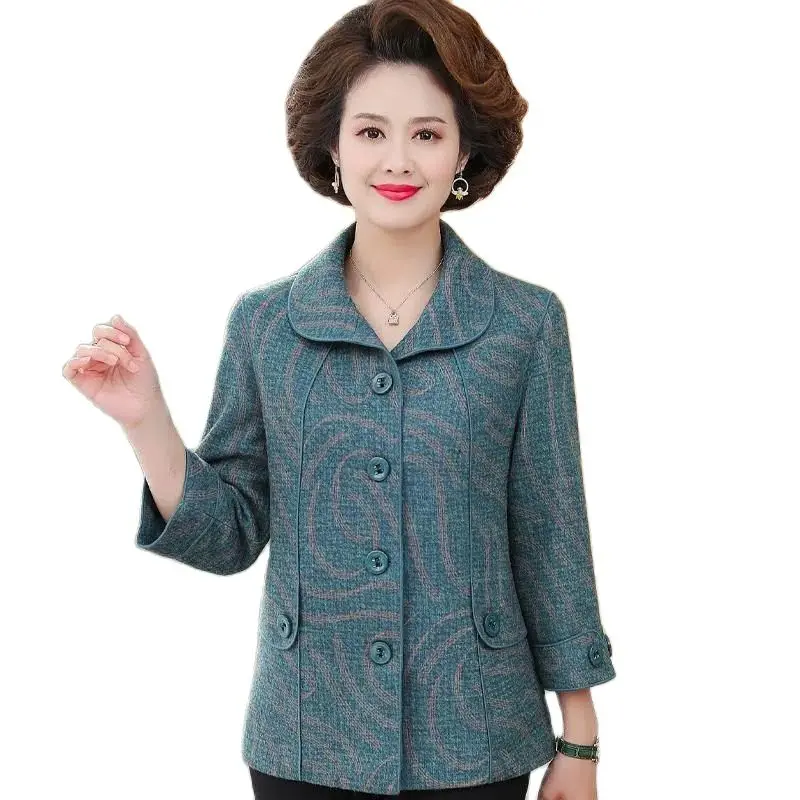 

Middle Aged Elderly Women's Short Jacket New Spring Autumn Large Size Mother Outwear 2023 Elegant Slim Office Ladies Coat XL-6XL
