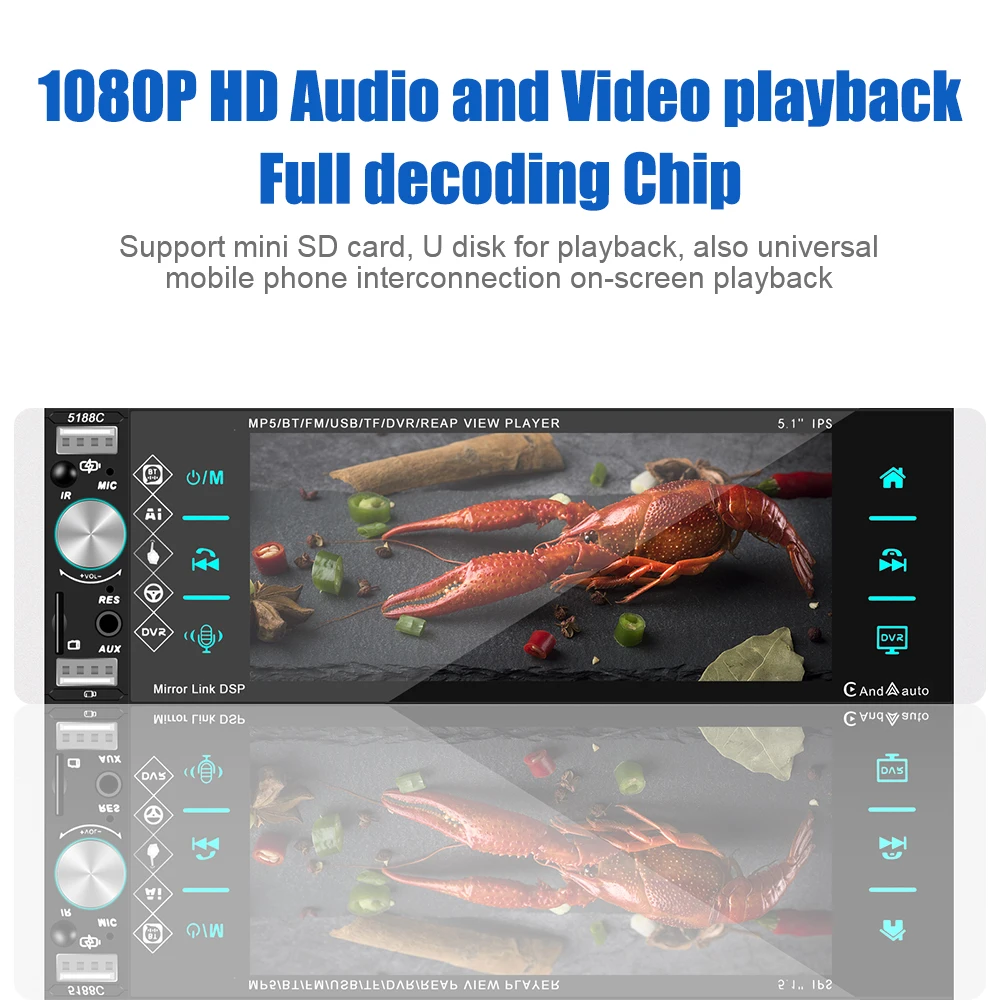 bluetooth 4 2 mp3 mp5 player smart ai voice assistant 1 din 4 usb car radio 5 1 inche touch screen stereo receiver free global shipping