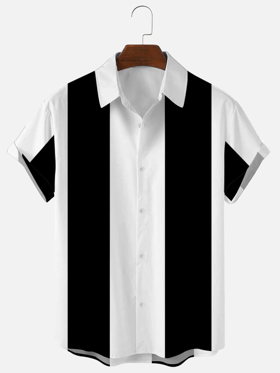 

2022 New Men's Short Sleeve Shirts Creative 3D Digital Printing Solid Color Striped Loose Shirts