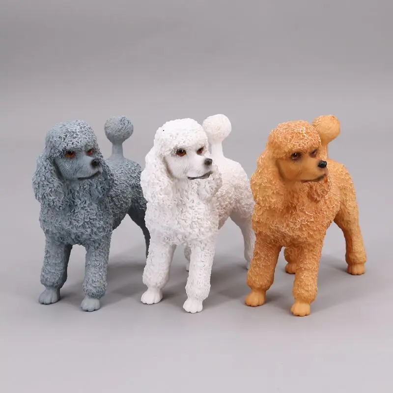 

Resin Animal Simulation Poodle Dogs Figurines Mini Ornament Home Decor Kids Toys Puppy Model Doll Accessories Action Figure Gift