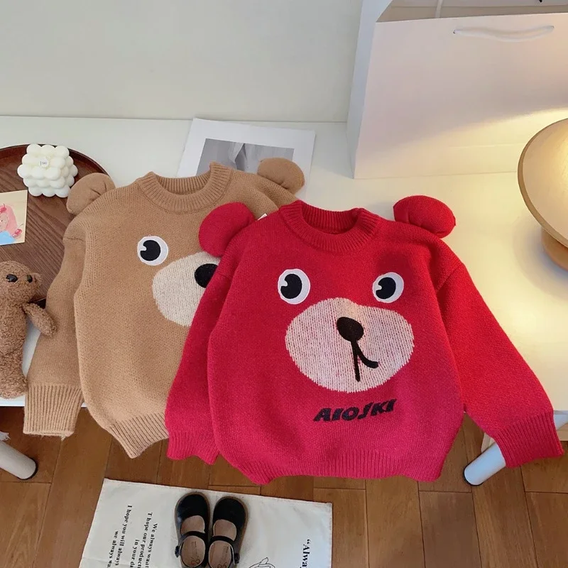 

Baby Boys Girls Autumn Winter Clothes Cute Cartoon Bear Kids Fashion Knitted Sweatshirts Pullover Hoodie Top Children Sweaters