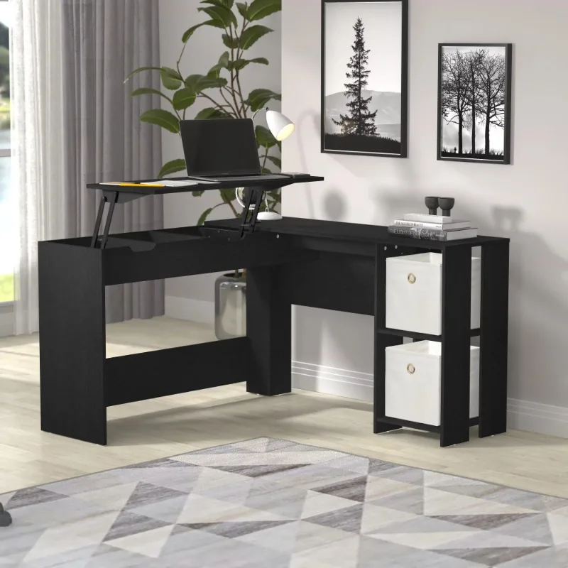 

Деревянный L-образный подъемный стол с хранилищем, черный дуб, от Hillsdale Living Essentials