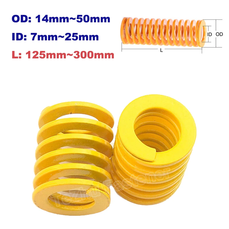 

1pc Yellow Lighter Load Compression Mould Die Steel Pressure Spring Plastic Spiral Springs OD 14~50mm ID7~25mm Length 125~300mm