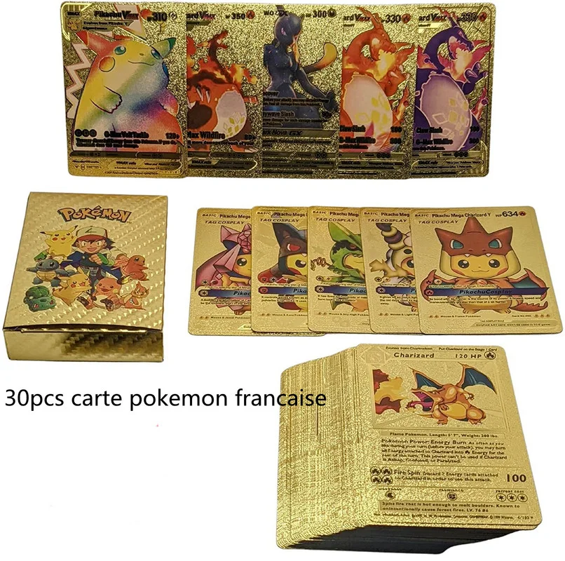 58/29 шт. французская Покемон Золотая карточка Charizard Eevee Mewtwo Pikachu Gold Vmax GX EX коллекция
