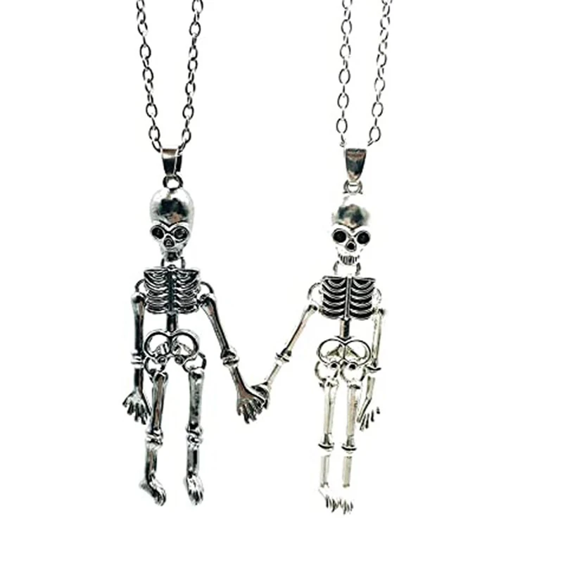 

Punk Skull Holding Hands Pendant Necklace Hip Hop Skeleton Chain Necklaces For Loves Men Women Couple Necklace