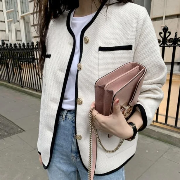 

Женская однобортная хлопковая куртка, однотонная шерстяная Элегантная куртка в Корейском стиле, Осень-зима