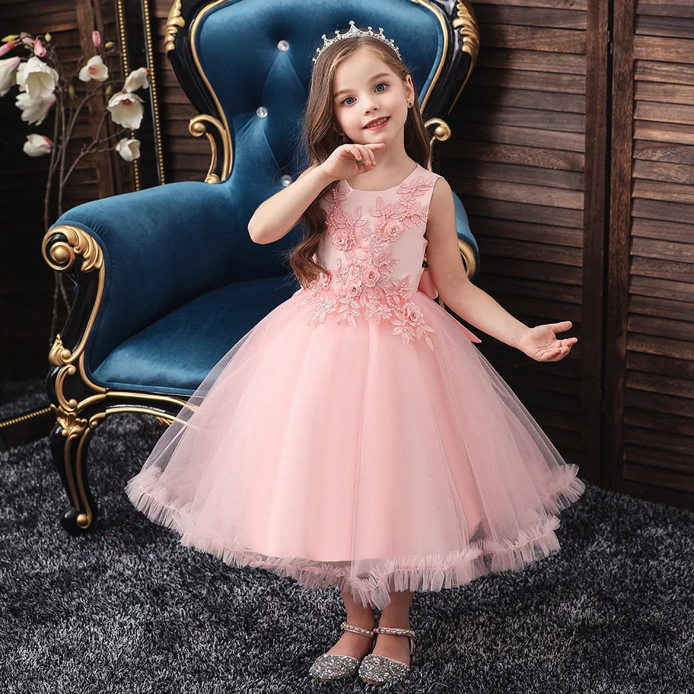 

4-12 Yrs Lace Teenagers Kids Girls Wedding Long Girl Dress elegant Princess Party Pageant Formal Dress Baby Children's dress