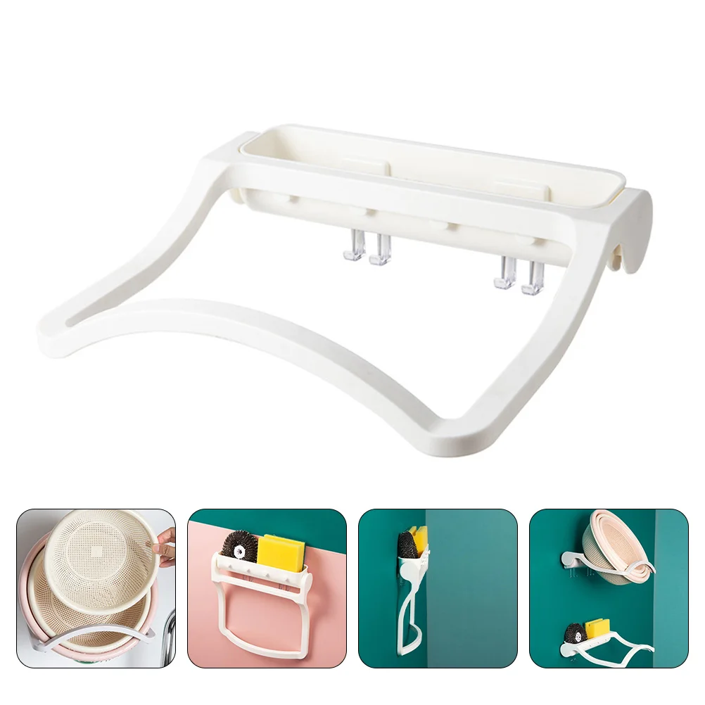 

Dish Brush Storage Rack Washstand Holder Hanging Wall Shelf Bath Bathroom Face Basin No Punching Organizer White Shelves