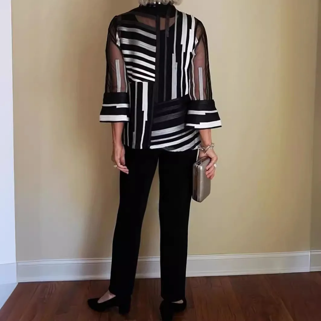 Рубашка с принтом на пуговицах и лацканах топ расклешенными рукавами брюки