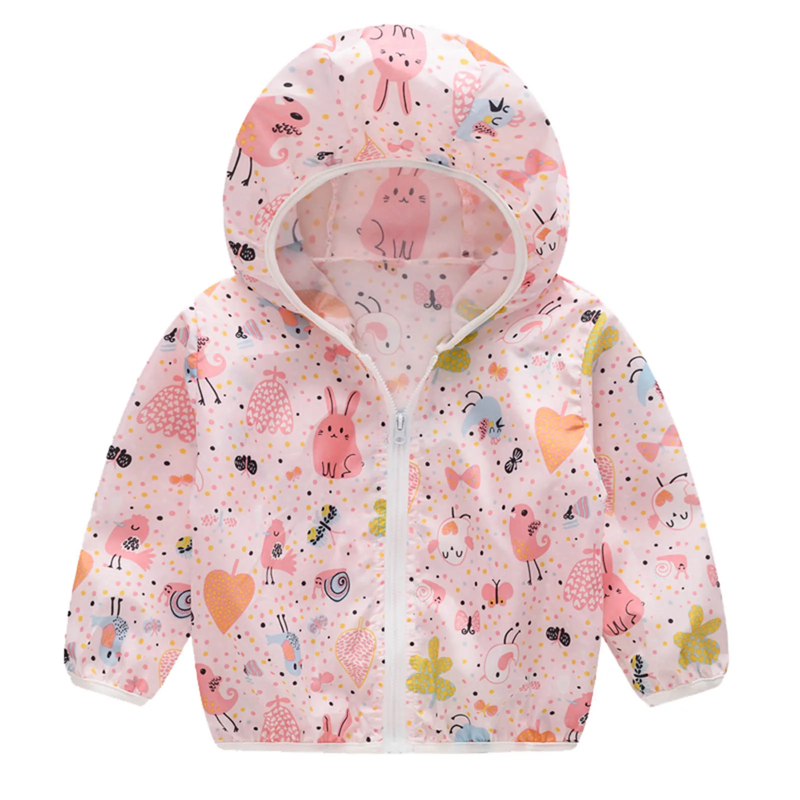 

2022 Cute Baby Boys Girls Jackets Hodded Coat Summer Sunscreen Coats Printing Cartoon Hooded Outerwear Zipper Coats 1-5Years