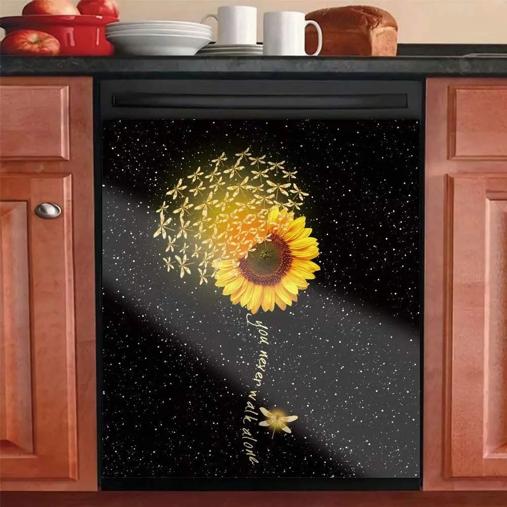 

Sunflower Dishwasher Magnet Decal Dragonfly Sticker,You are My Sunshine Refrigerator Magntic Floral Waterproof Panel Decal for K