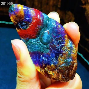 Natural Purple Cacoxenite Auralite 23 Pendant 69x32x11mm Rutilated Canada 9 Tails Fox Carved Women Men Necklace Jewelry AAAAA
