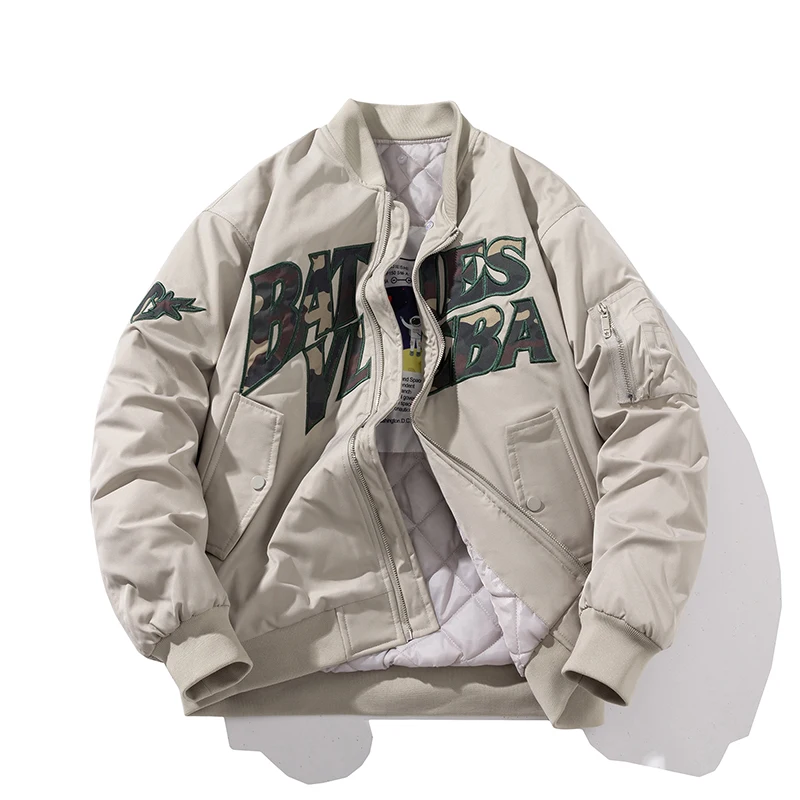 

Vintage Bomber Jacket Men Women Letter Baseball Jacket Hip Hop Autumn Winter Parkas Casual Hooded Coat American Designer Couple