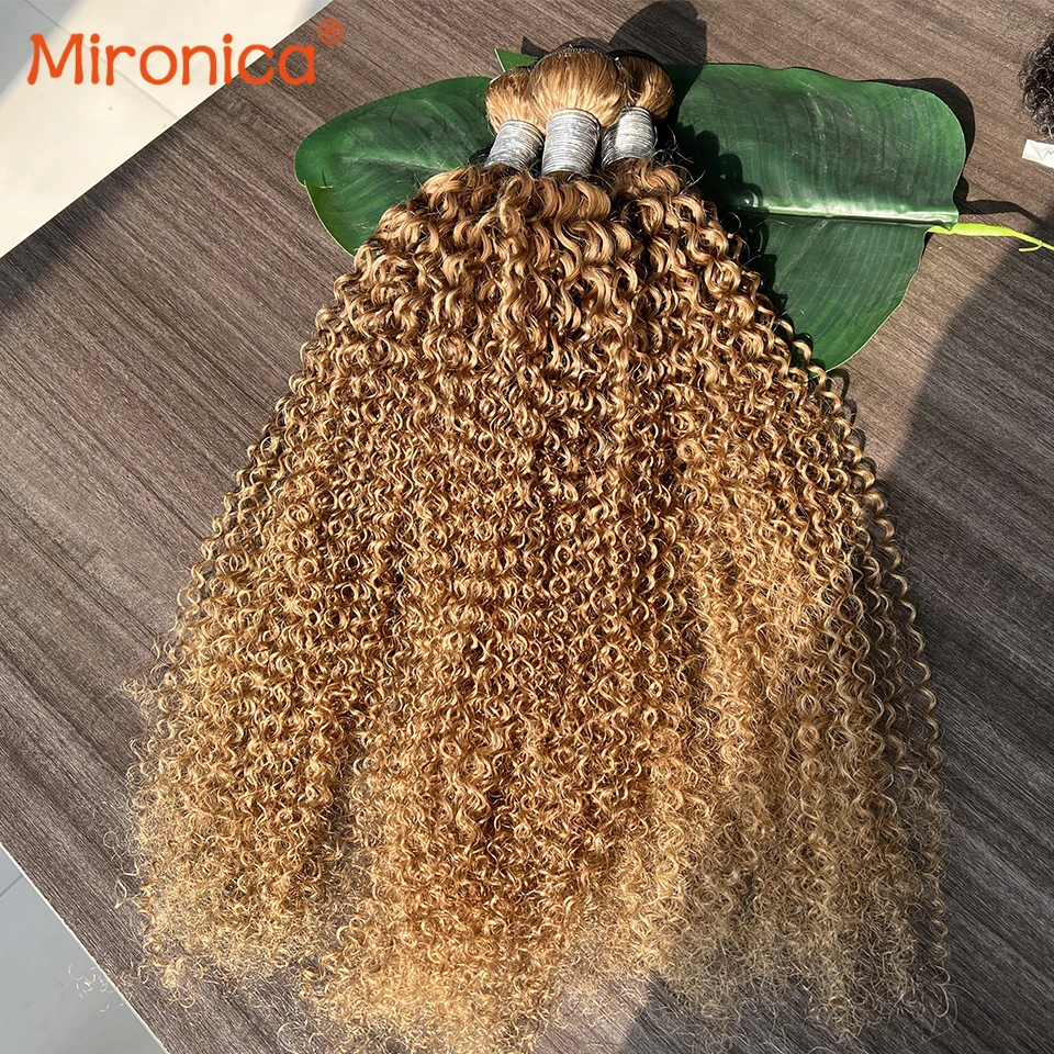 12A Kinky Curly Bundles 100% Human Hair #27 Honey Blonde Afro Kinky Curly Bundles Brazilian Virgin Raw Hair Extensions 1/3/4 PCS