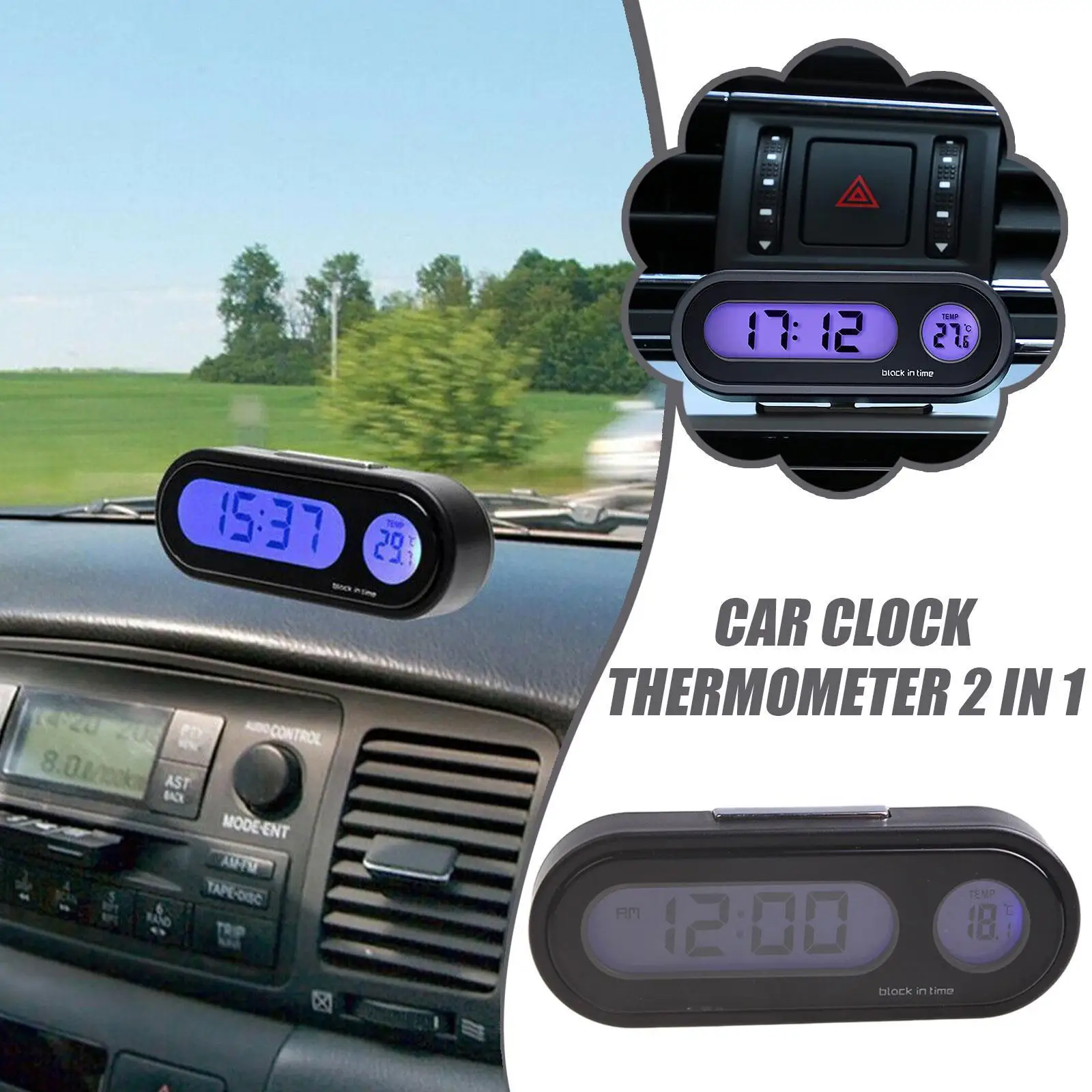 

2 In 1 Auto Clocks Car Clock Digital Thermometer Time LCD Car WatchLuminous Digital Backlight Styling Accessories Display L1W9