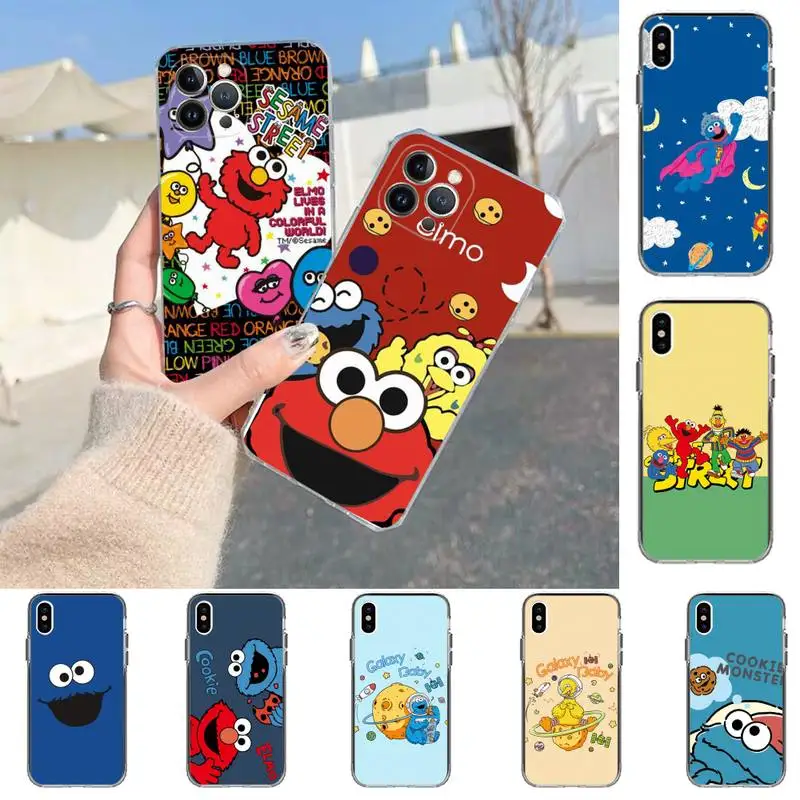 

Cute Cartoon Sesame Street Cookie Phone Case For iPhone 14 13 12 11 Pro Max XS X XR SE 2020 6 7 8 Plus Mini Transparent Shell
