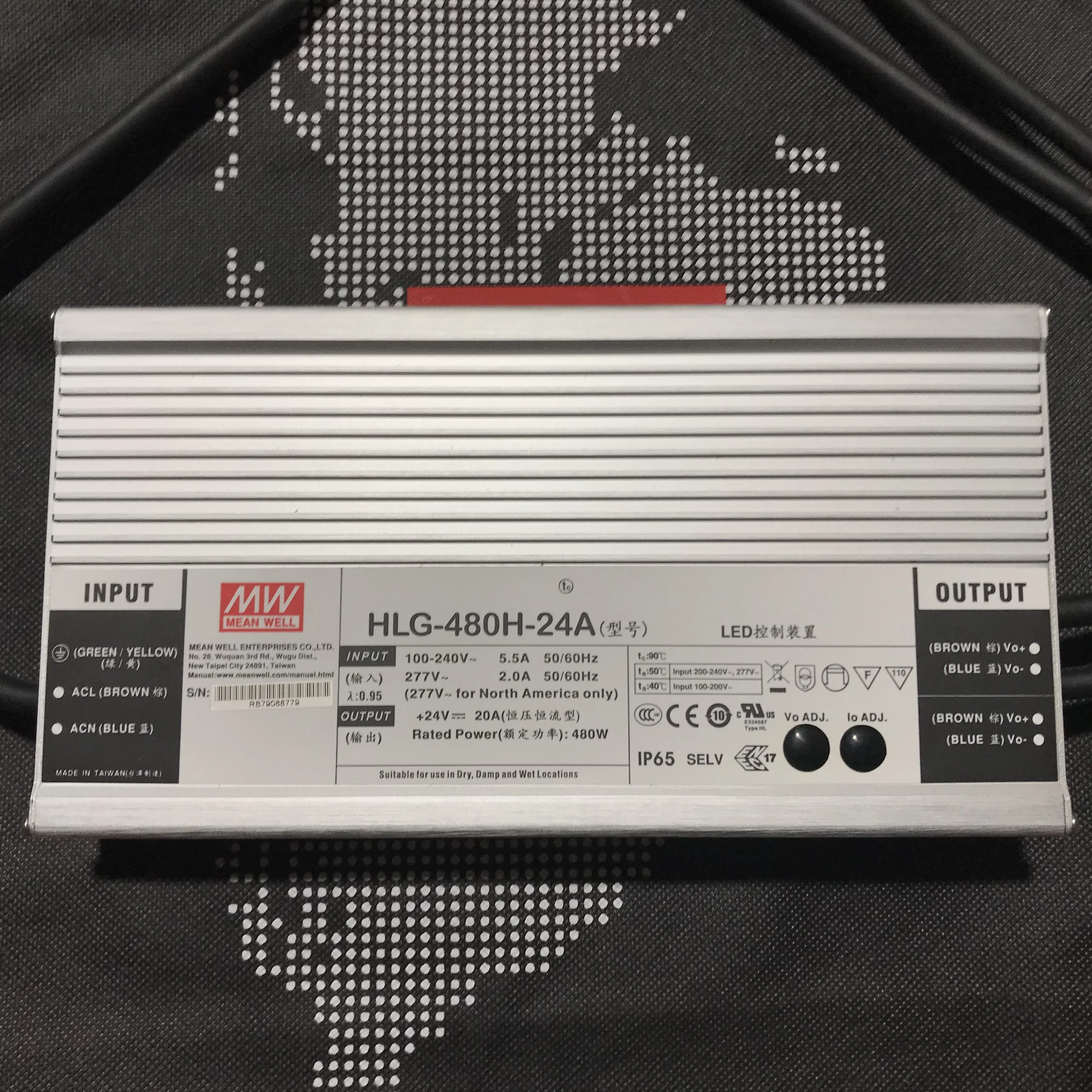Тайвань Mingwei HLG-480H-24A регулируемый выход от 12 В до 24 диапазон 20 А 480 Вт