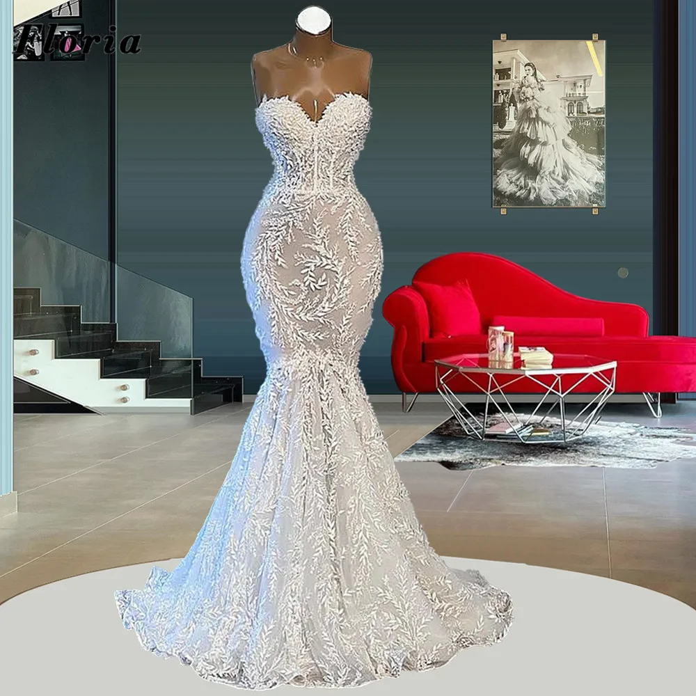 

Floria Arabic Dubai Mermaid Wedding Dresses Luxury 2022 Long Lace Beaded Bridal Gowns Vestidos De Noiva Bride Dress With Veil