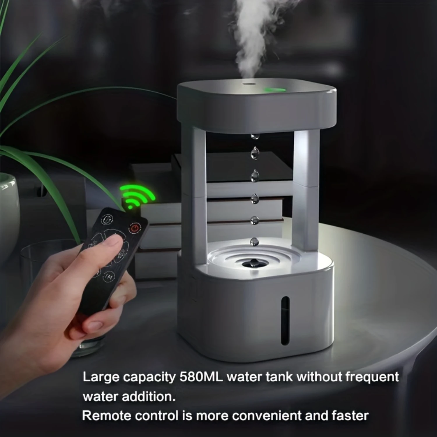 580ML Humidifiers For Bedroom Anti Gravity Cool Mist Humidifier Water Drop With Levitating Plant Portable Air Enric