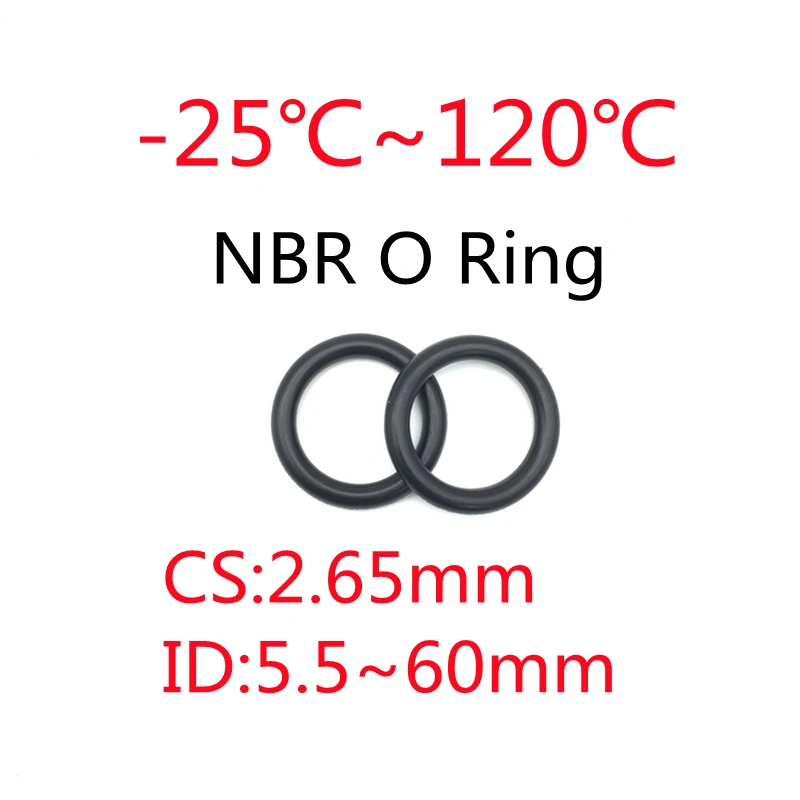 

50pcs Black O Ring Gasket CS 2.65mm ID 5.5 ~ 60mm NBR Automobile Nitrile Rubber Round O Type Corrosion Oil Resistant Seal Washer