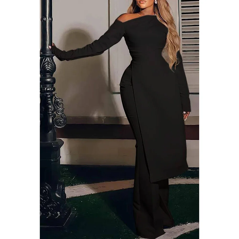 Женский белый полиэстеровый полуформальный брючный комплект plus size