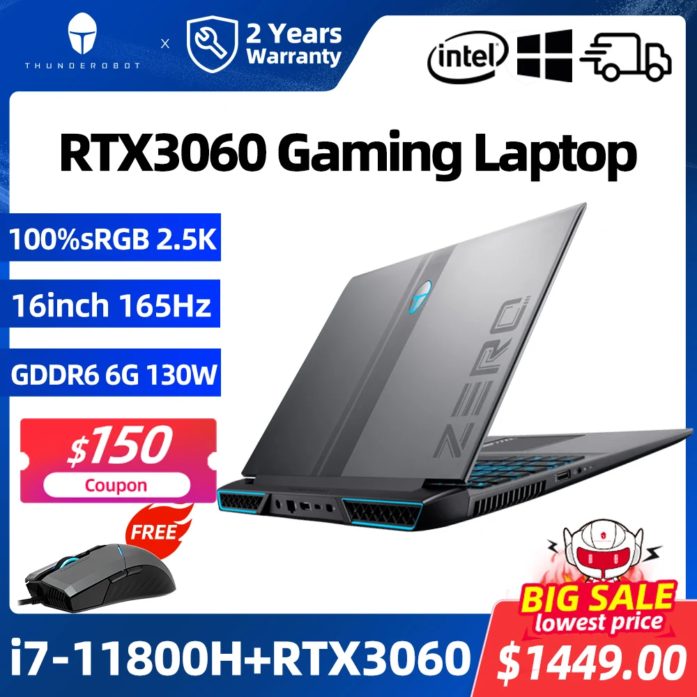 ZERO RTX3060 i7-11800H Gaming Laptop 165Hz 16'' inch 2.5K 16:10 WiFi6 Notebook Computer Gaming Laptops 2 Years Warranty