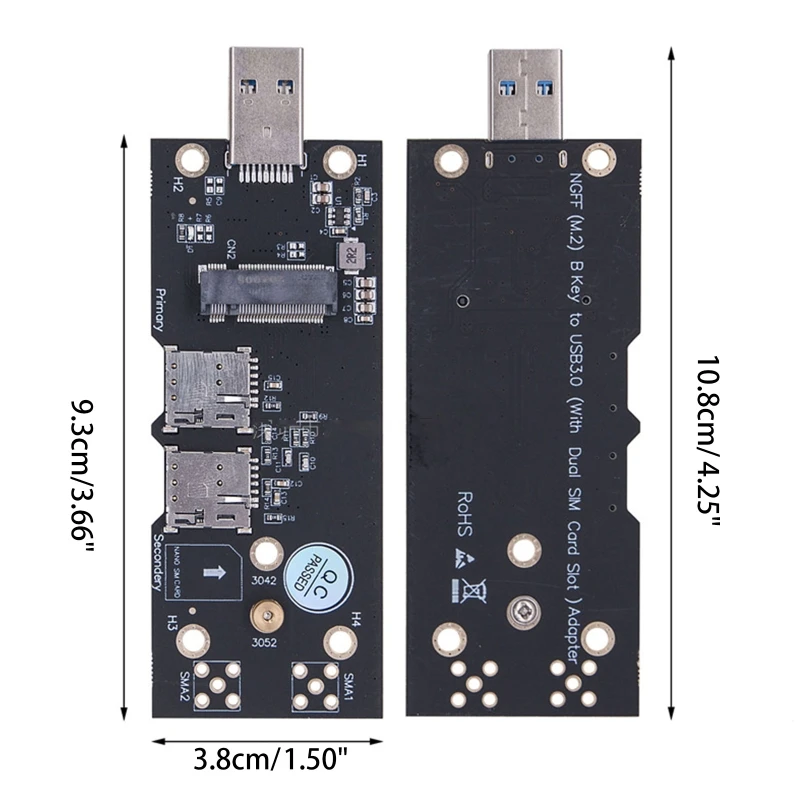 

M.2 to USB 3.0 Adapter Expansion Card for WLAN/LTE with Dual NANO SIM Card Slot Support M.2 Key-B 3042/3052