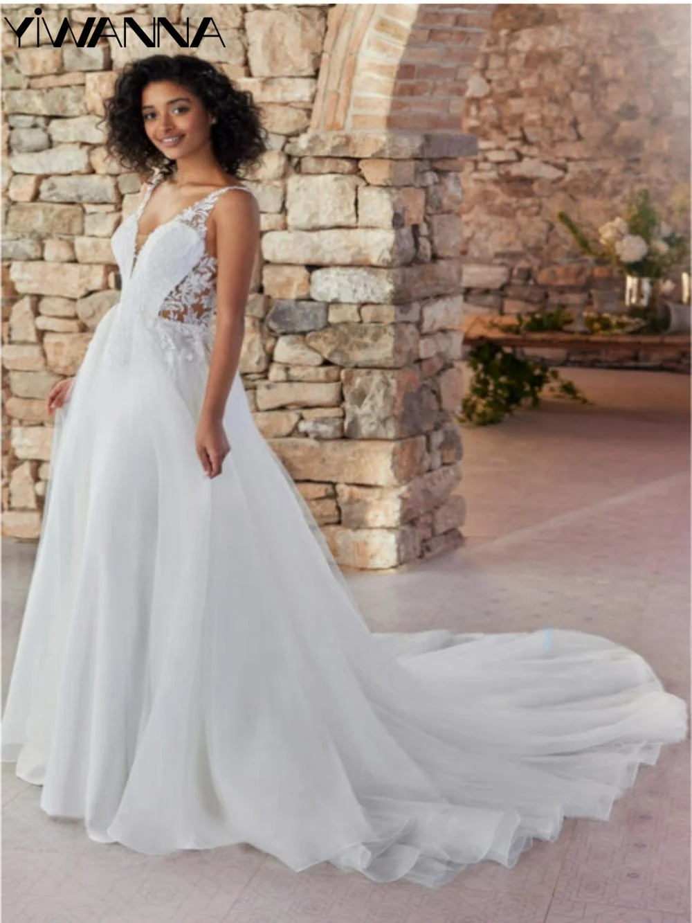 

Sexy Deep V-neck Backless Wedding Dress Classic Lace Appliques Dress For Bride Elegant A-line Long Bridal Gown Robe De Mariée