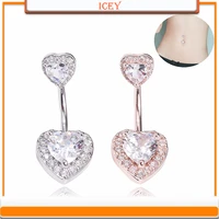1pc love belly ring double heart navel stud zircon belly navel jewelry crystal belly button ring rhinestones belly body jewelry