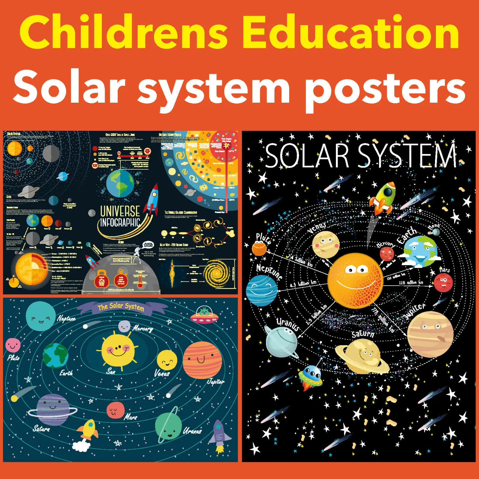 

Lot Style Choose KIDS SPACE AND PLANETS EDUCATIONAL Art Picture Print Silk Poster Home Wall Decor