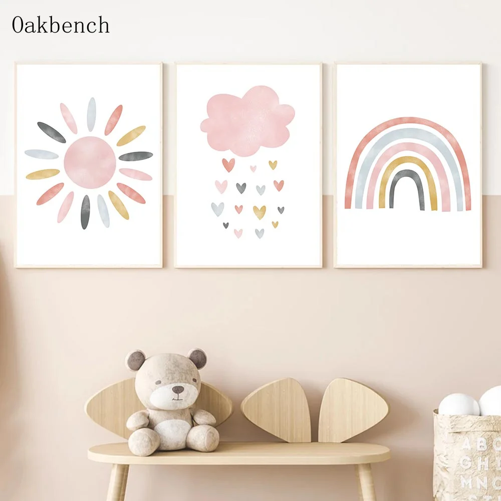 Искусственные картины на холсте с рисунком солнца радуги и принтов