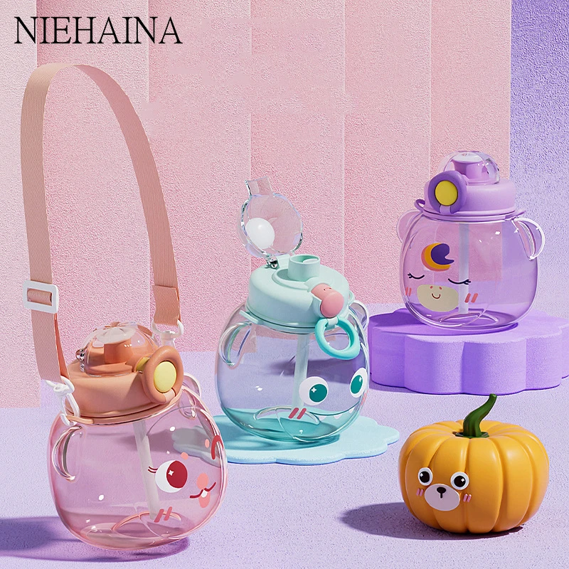 

Пластиковая чашка с соломинкой для питья, большая емкость, милая мультяшная тыква, медведь, двойной напиток, прыжок из соломы, водное дно для занятий спортом