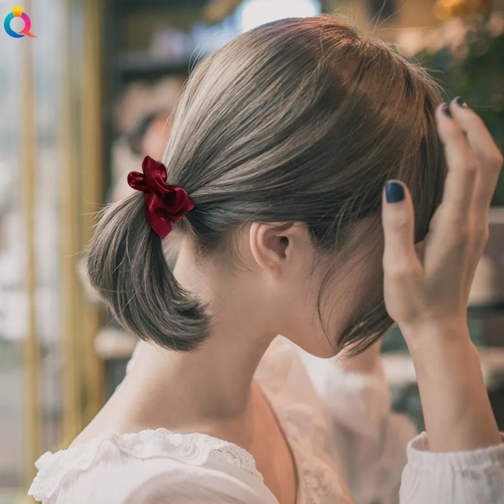 Черная элегантная шелковая веревка для волос синяя красная простая резинка