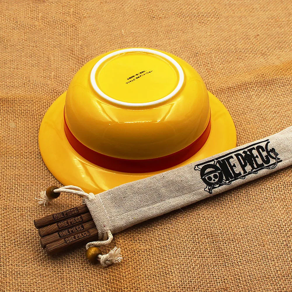 

One Piece Straw Hat New Bowl Luffy Creative Animation Peripheral Instant Noodle Bowl Chopsticks Student Home Ceramic