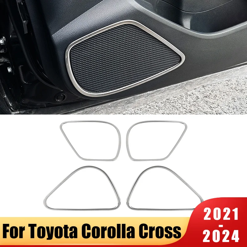 

Steel Car Door Audio Speaker Decor Cover Loudspeaker Frame Sticker For Toyota Corolla Cross XG10 2021~2024 2022 2023 Accessories
