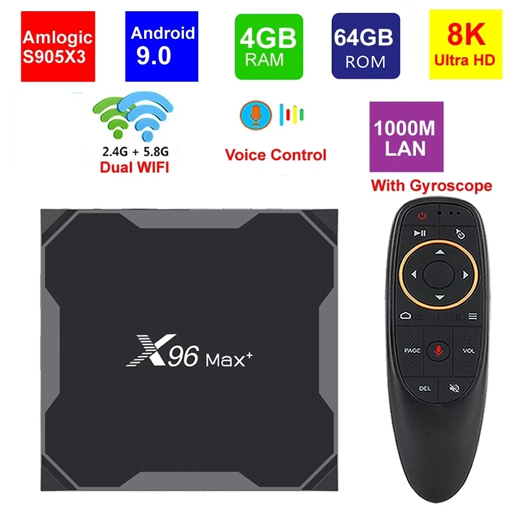

1000M Android 9.0 TV Box X96 Max Plus Amlogic S905x3 8K Smart Media Player 4GB RAM 64GB ROM X96Max Set top Box QuadCore 5G Wifi
