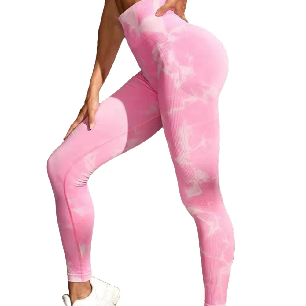 Seamless High Waist Yoga Pants Women Tie-Dye Bleaching Print Peach Hip Leggings Push Up Sports Fitness Running Workout Pants