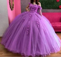 purple sweetheart ball gown quinceanera dresses for 15 party fashion flowers applique off shoulder cinderella birthday wear