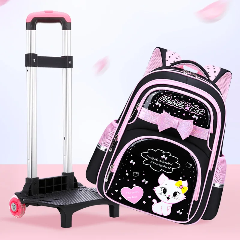 Brand kids Trolley School Backpack For Children Wheeled Luggage Bags For grils Kids Wheel Schoolbag Student Detachable Backpacks