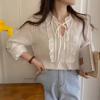sweet incomparable women blouse princess on the run olid white lace tie shirt ruffled tops mujer long sleeve tops mujer 2022