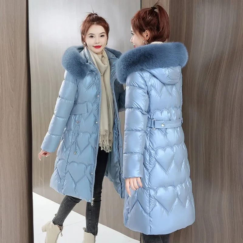 

2023 New Winter Jacket Women Fur Collar Hooded Down Cotton Padded Jackets Long Puffer Parkas Female Thicken Warm Snow Wear Coat