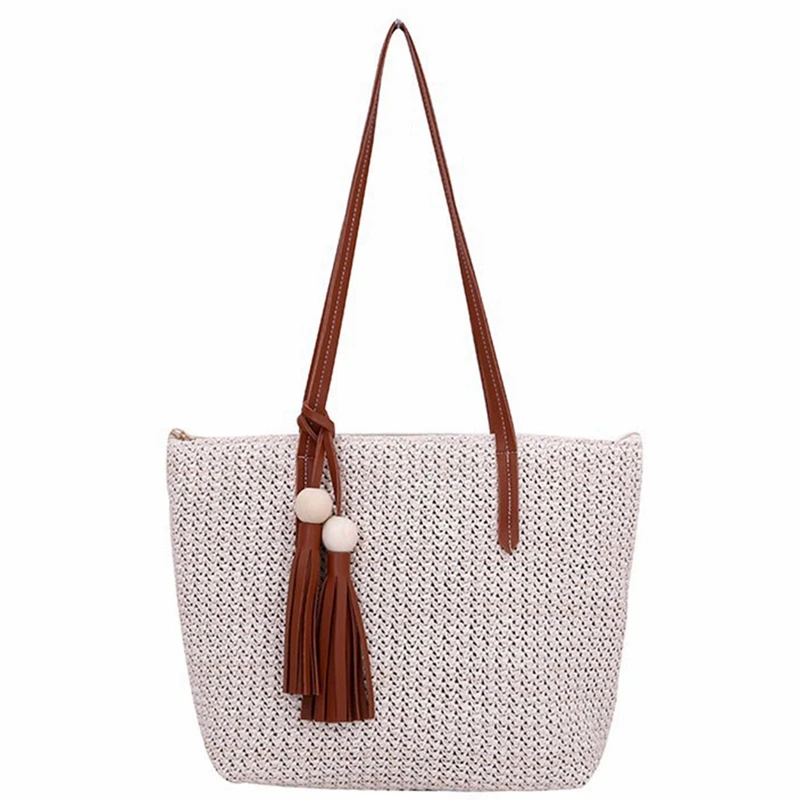 

Straw Woven Bag Large Capacity Vegetable Basket Woven Bag Tassel Single Shoulder Bag Wild Tote Bag Female