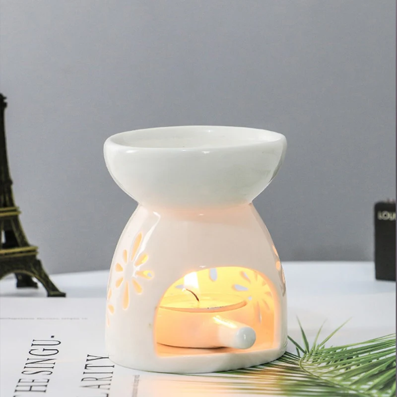 

Hollow Out Cute Small Porcelain Candle Essential Oil Aromatherapy Stove Ceramic Wax Melt Burner Lamp Backflow Incense Burner