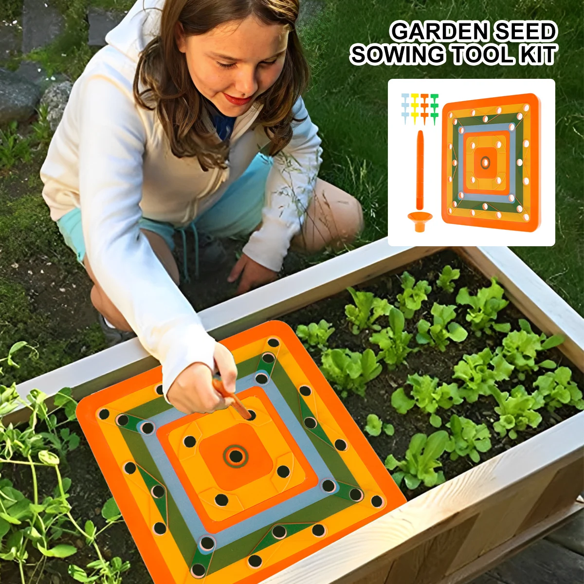 

NewSeed Sowing Tool Kit Square Foot Seeds Spacer Template Set Reusable Vegetable Seed Planter Tools Colorful Gardening Spacing