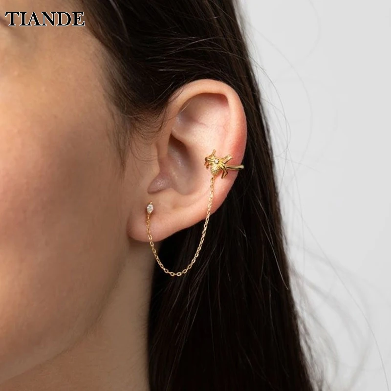 

TIANDE Fine Zircon Ear Stud Tassel Chain Drop Earrings for Women Spider Ear Cuffs Clip Earrings 2022 Fashion Jewelry Wholesale