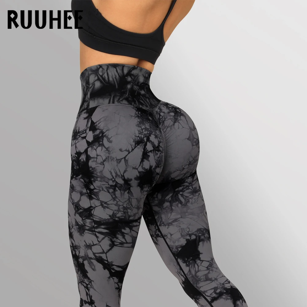 RUUHEE Crossover Seamless Leggings For Women Tie Dye Workout Leggings Women Scrunch Butt Lifting Leggings For Fitness Yoga Pants